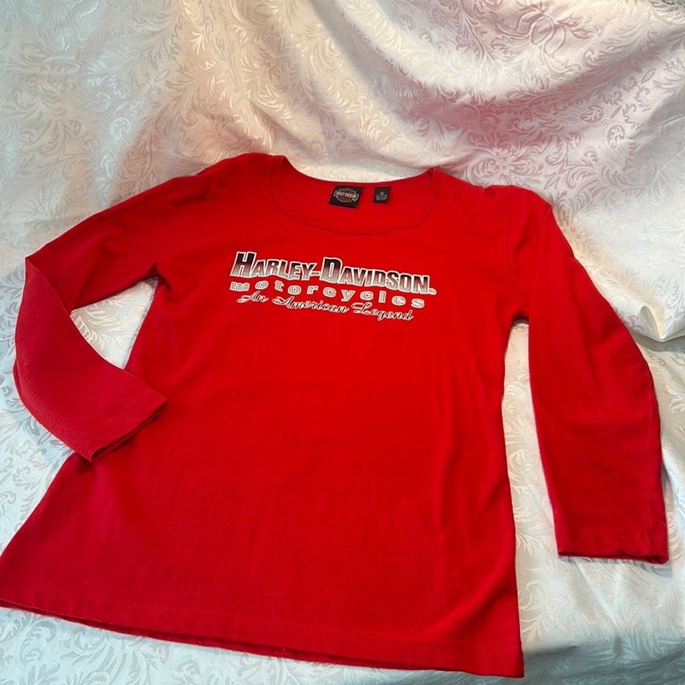 Harley Davidson Red, White, & Black Long Sleeve Shirt - Sz Medium